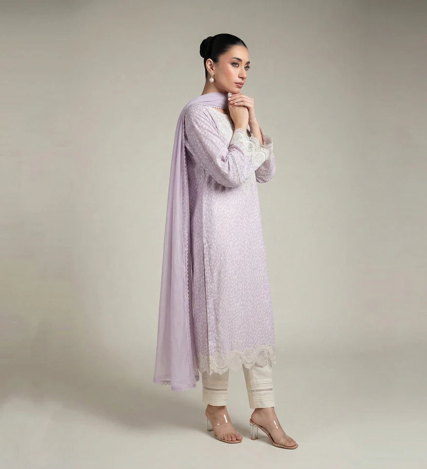 Lilac embroidered georgette kurta 3-piece set with chiffon dupatta – Code 7145