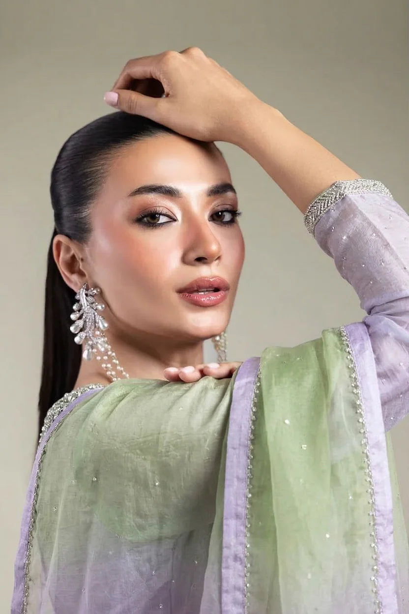 Shaded Silk Chiffon 3-Piece Gharara Suit | Pure Hand Embroidery | 7226