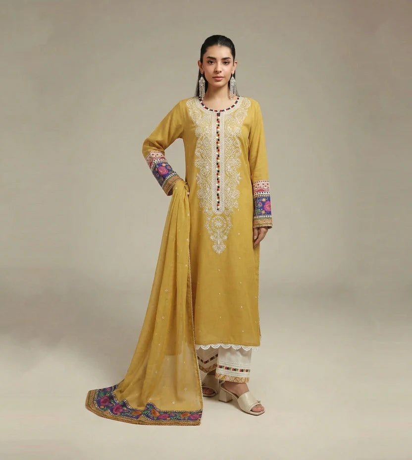 Yellow Embroidered Tropical 3-Piece Shalwar Kameez | 7227