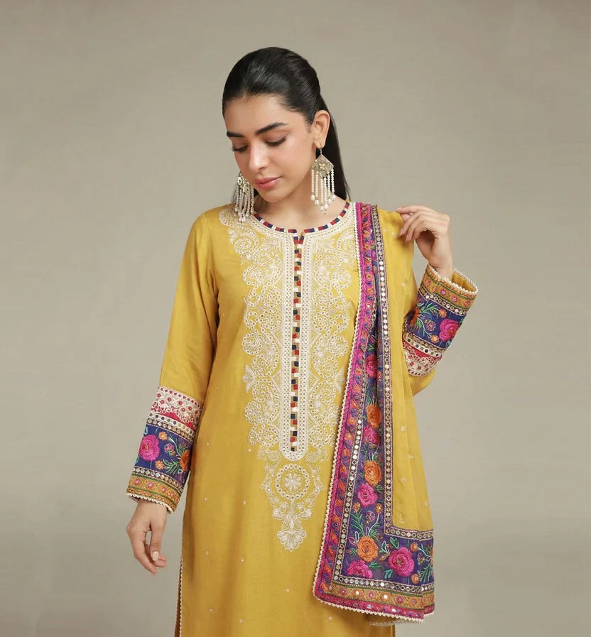 Yellow Embroidered Tropical 3-Piece Shalwar Kameez | 7227