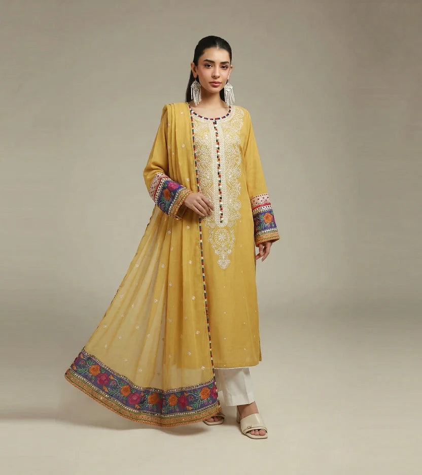 Yellow Embroidered Tropical 3-Piece Shalwar Kameez | 7227