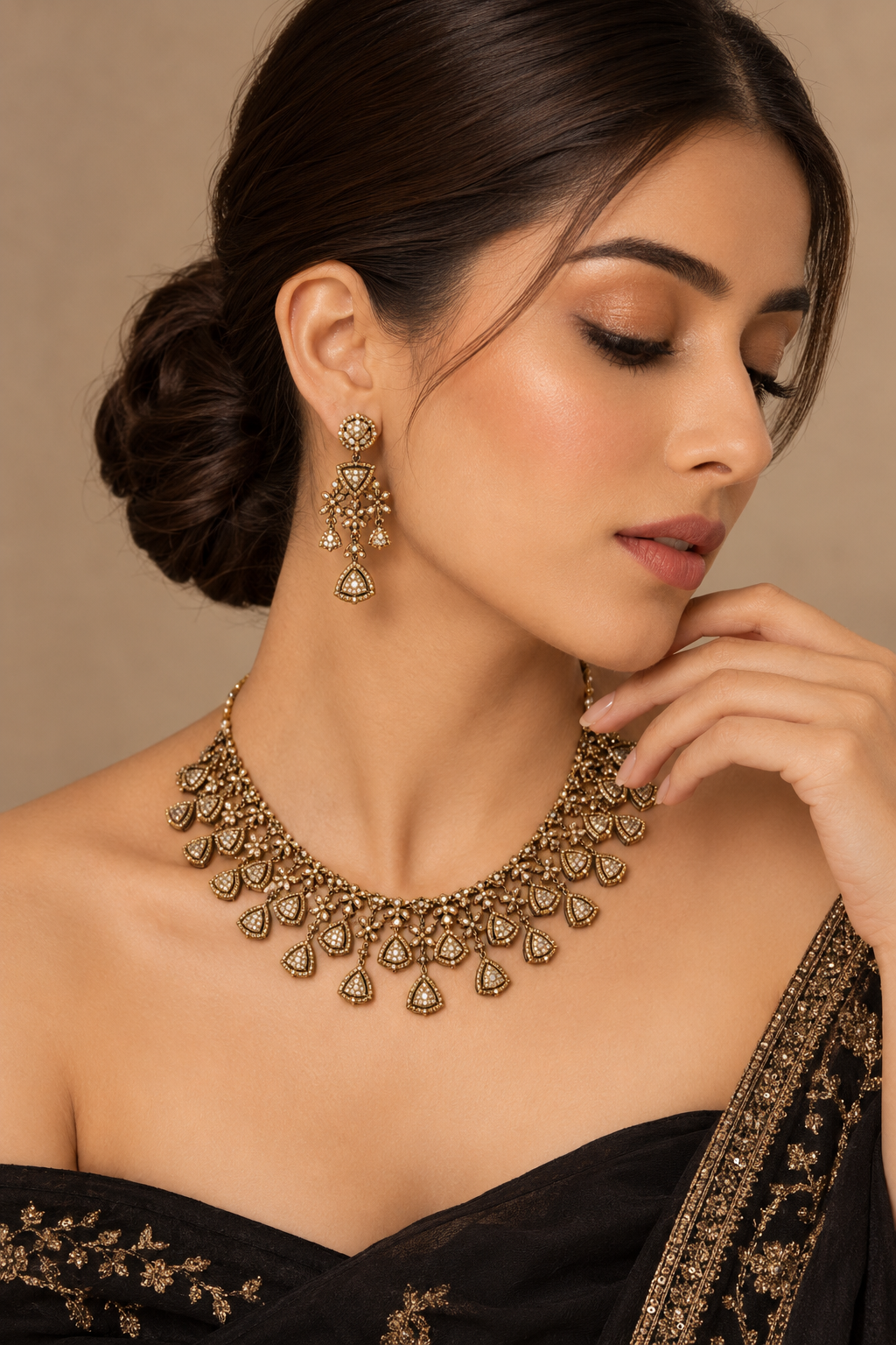 Antique Hyderabadi Bridal Necklace & Earrings Set | Zarufa Creations