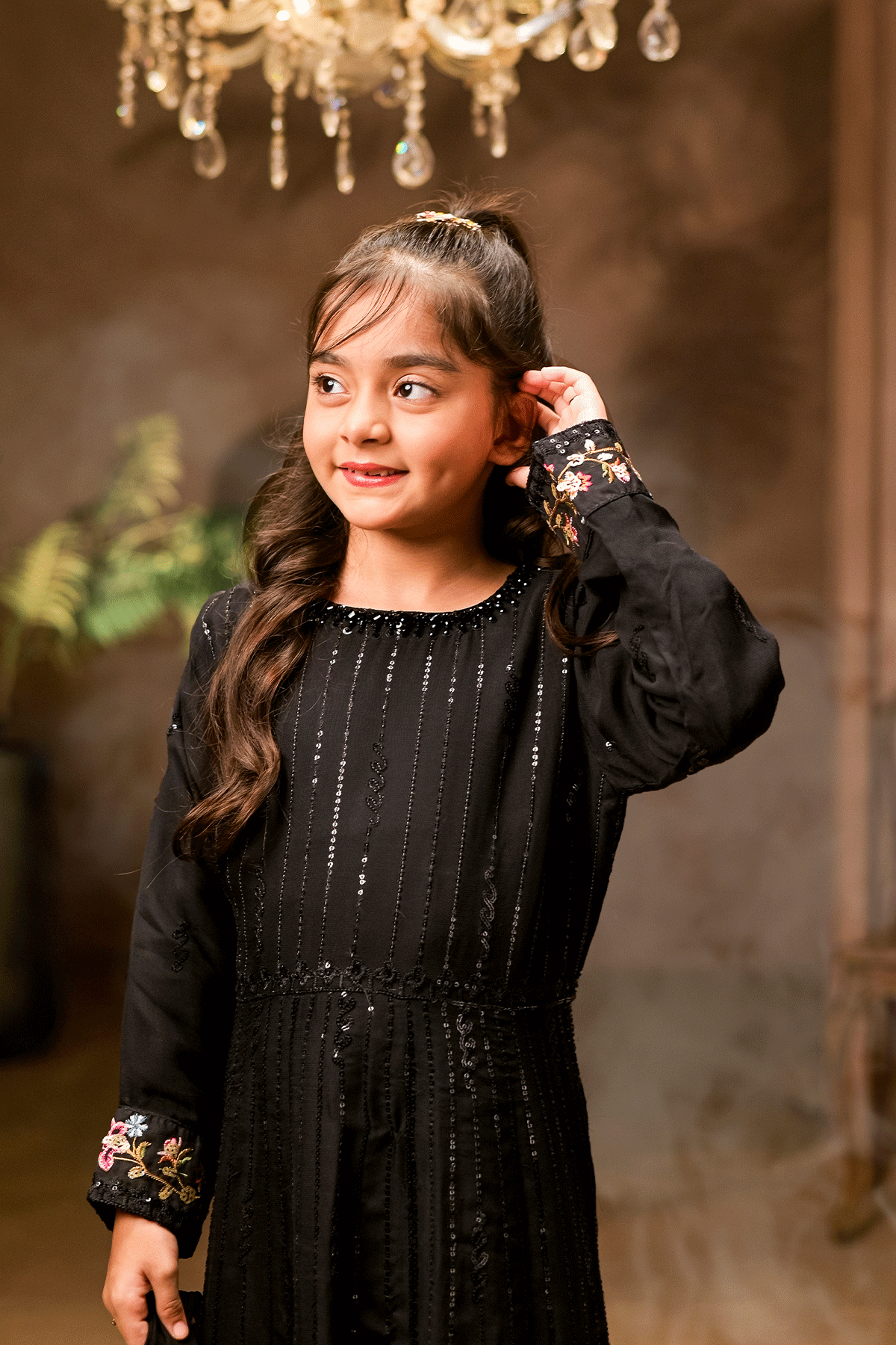 Kids and women's matching black embroidered dupatta suit – twinning outfit