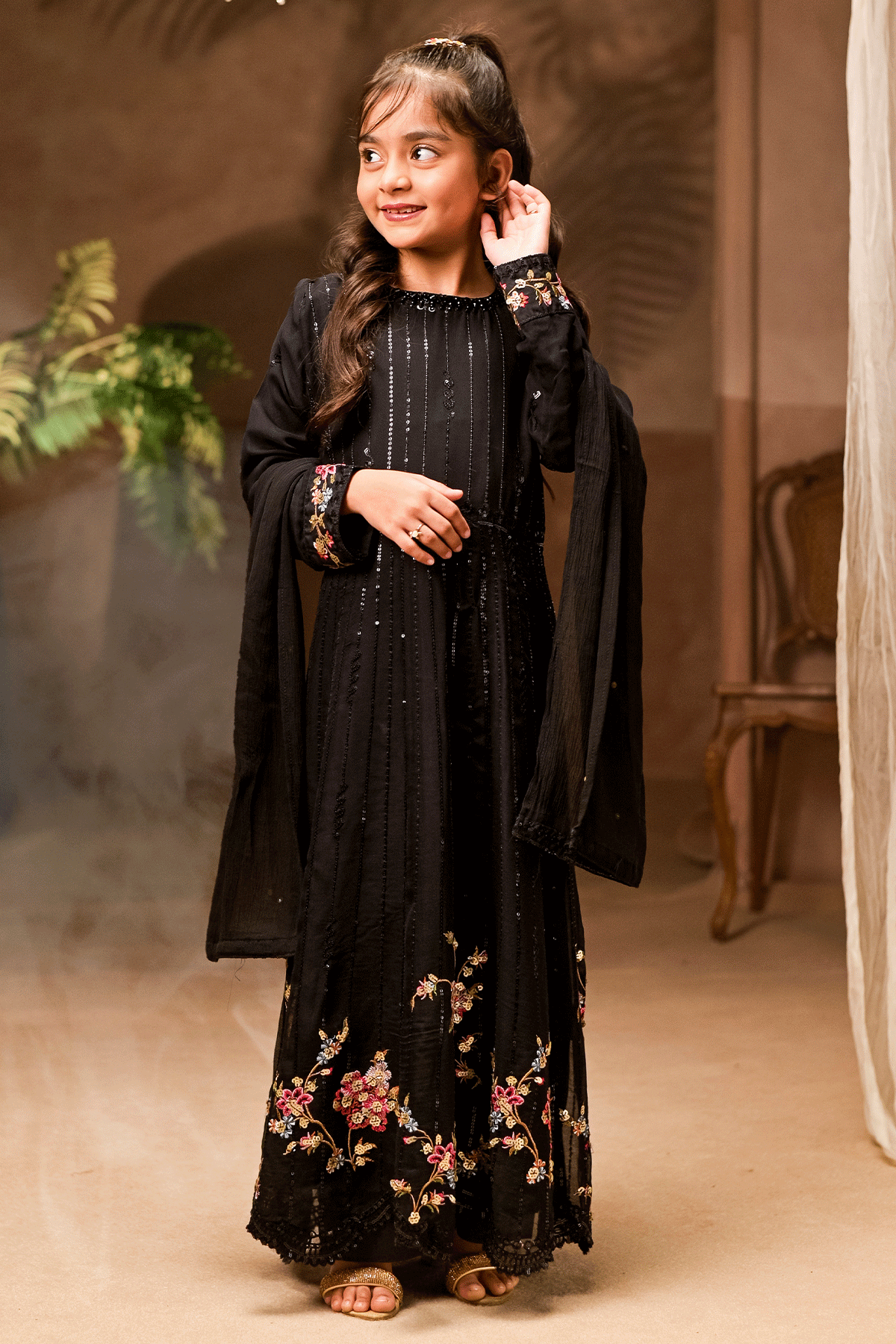 Mom & Me Pret Twinning Black Embroidered | N2440 | 3 Piece | Kid/Girl