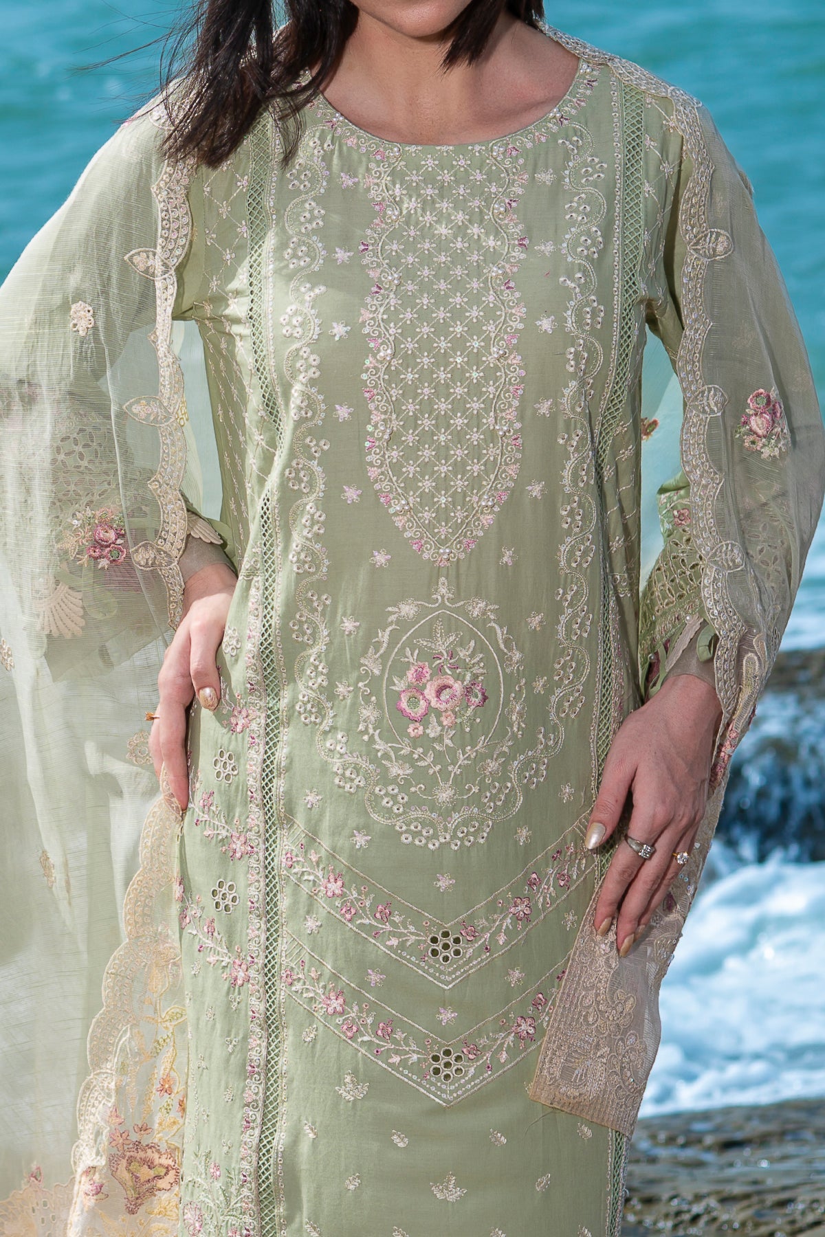 Women's 3 Piece Embroidered Cotton Pakistani Dress | Ready-to-Wear Salwar Kameez | CTN 471