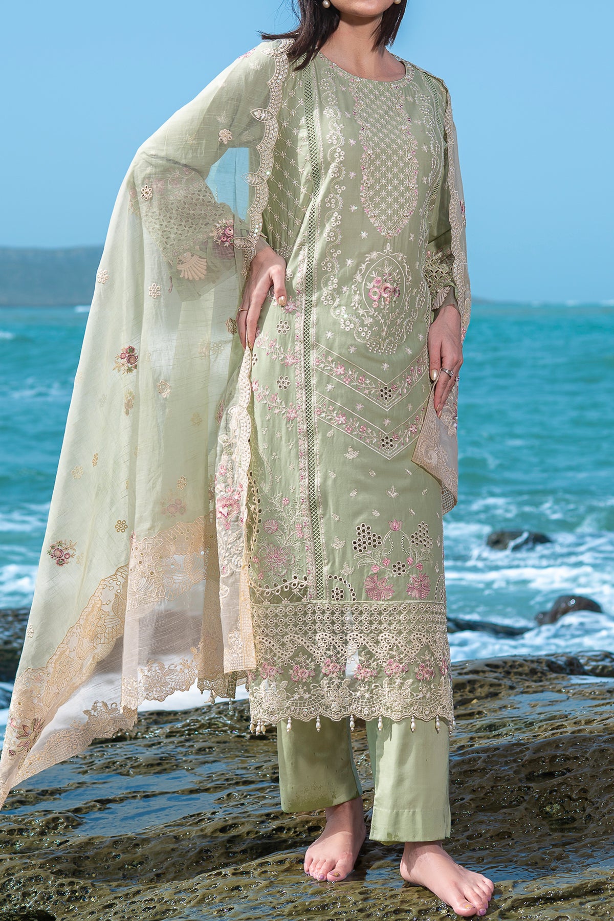 Women's 3 Piece Embroidered Cotton Pakistani Dress | Ready-to-Wear Salwar Kameez | CTN 471