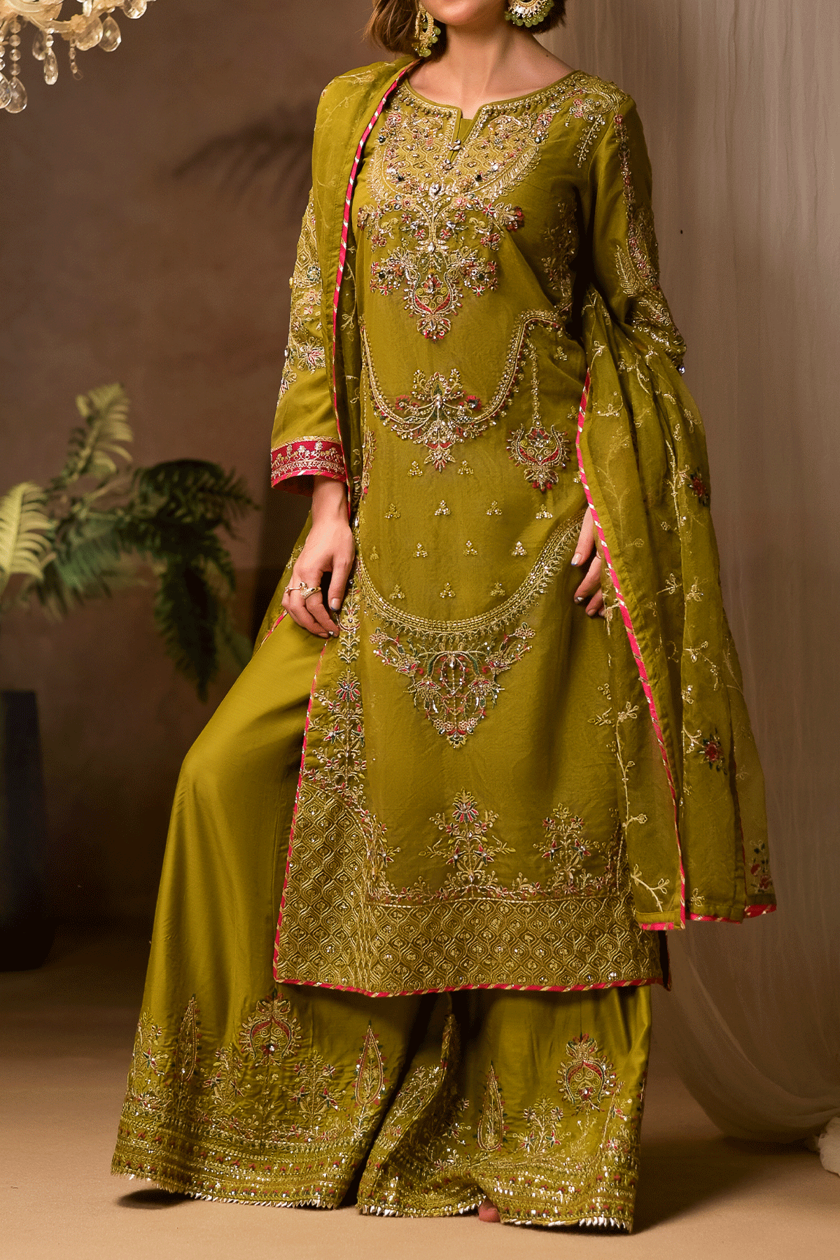 RTW | Mustard Embroidered Kameez Sharara Set | N2398