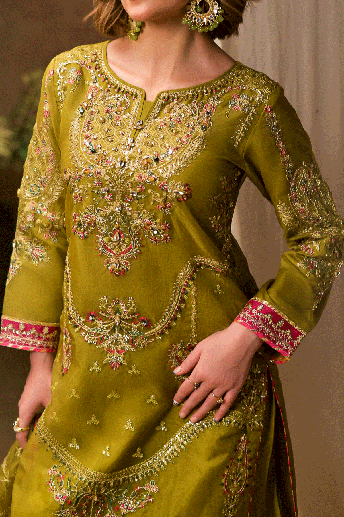 RTW | Mustard Embroidered Kameez Sharara Set | N2398