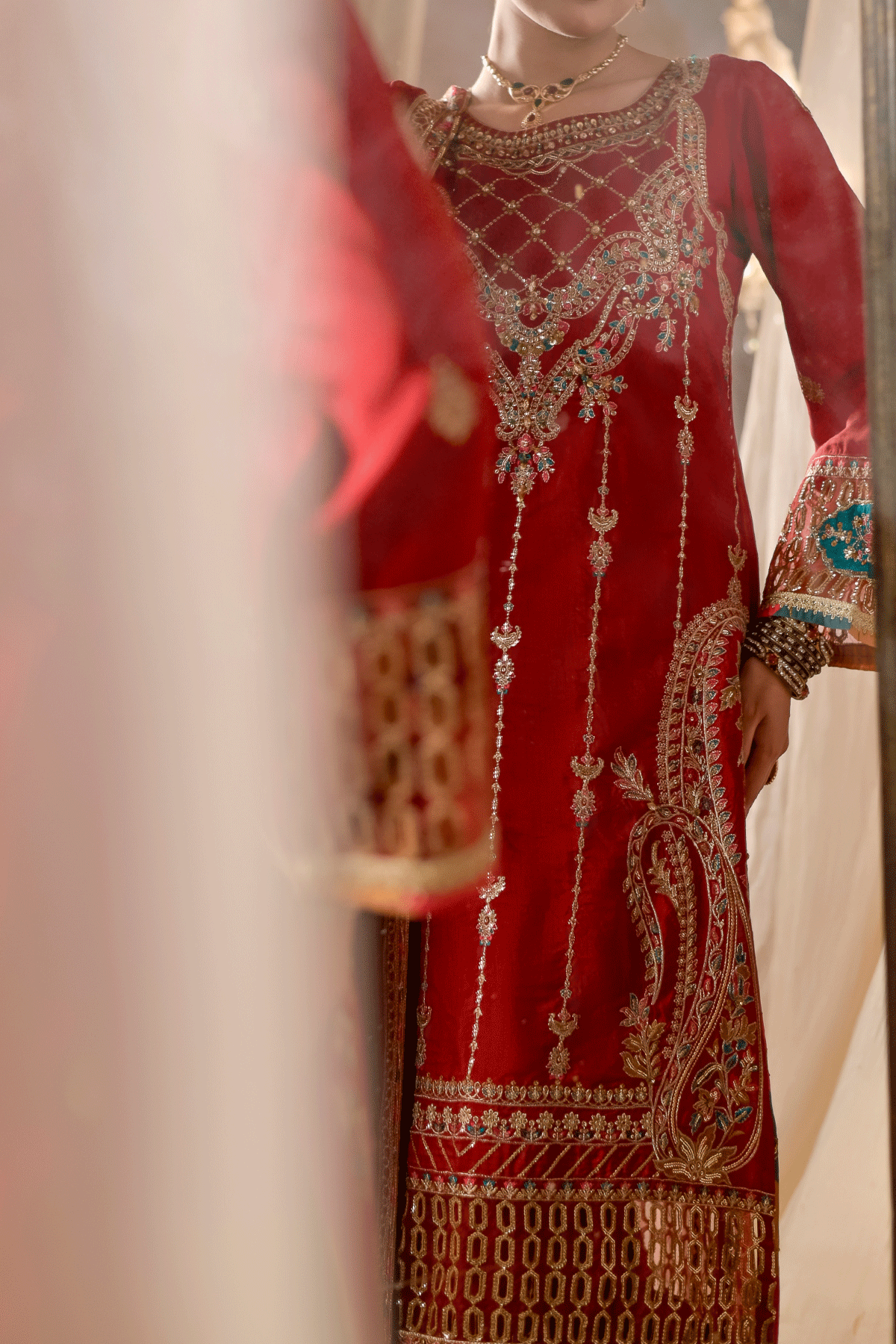 RTW | Maroon Embroidered 3-Piece Outfit | Floral Embellishments | N2430