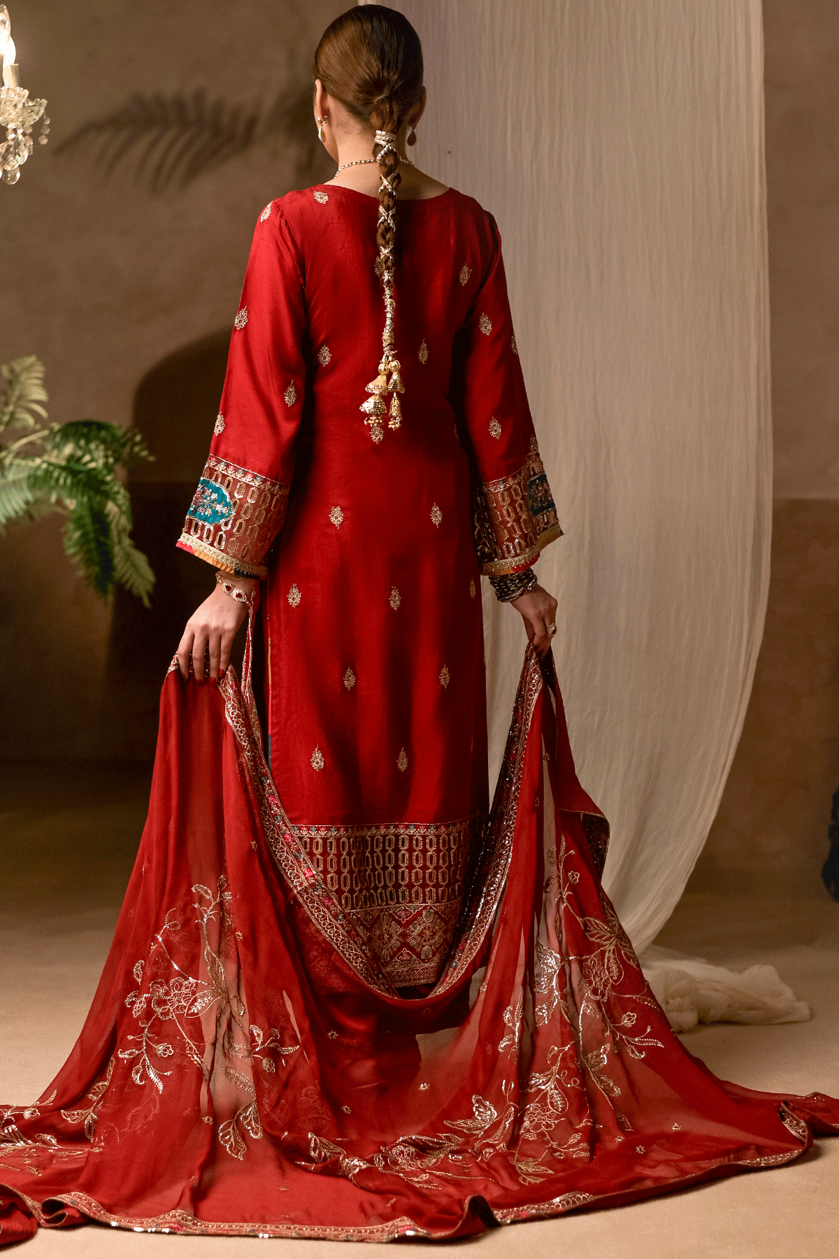 RTW | Maroon Embroidered 3-Piece Outfit | Floral Embellishments | N2430