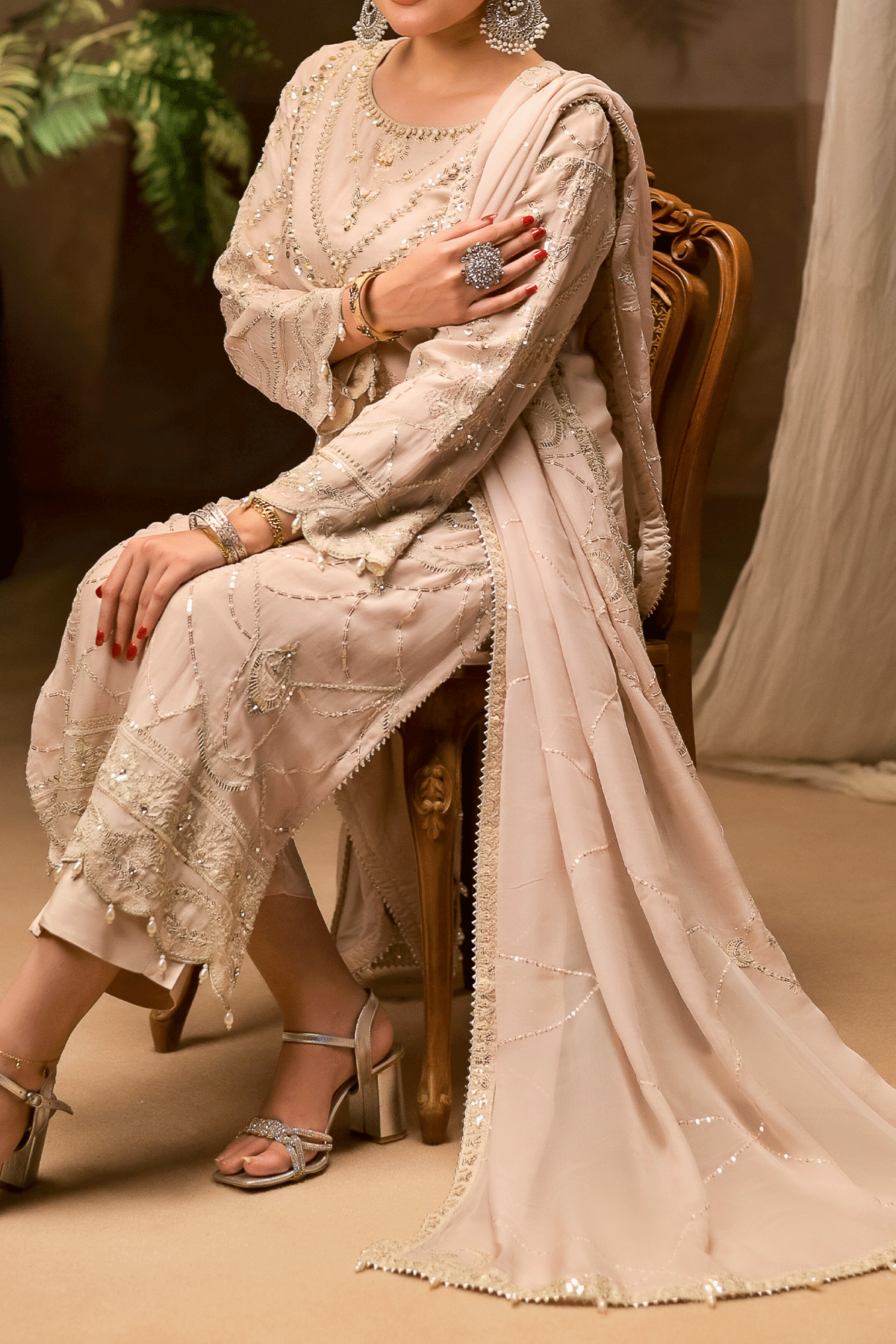 Embroidered Chiffon Shalwar Kameez with Gharara & Dupatta | RTW | N2433