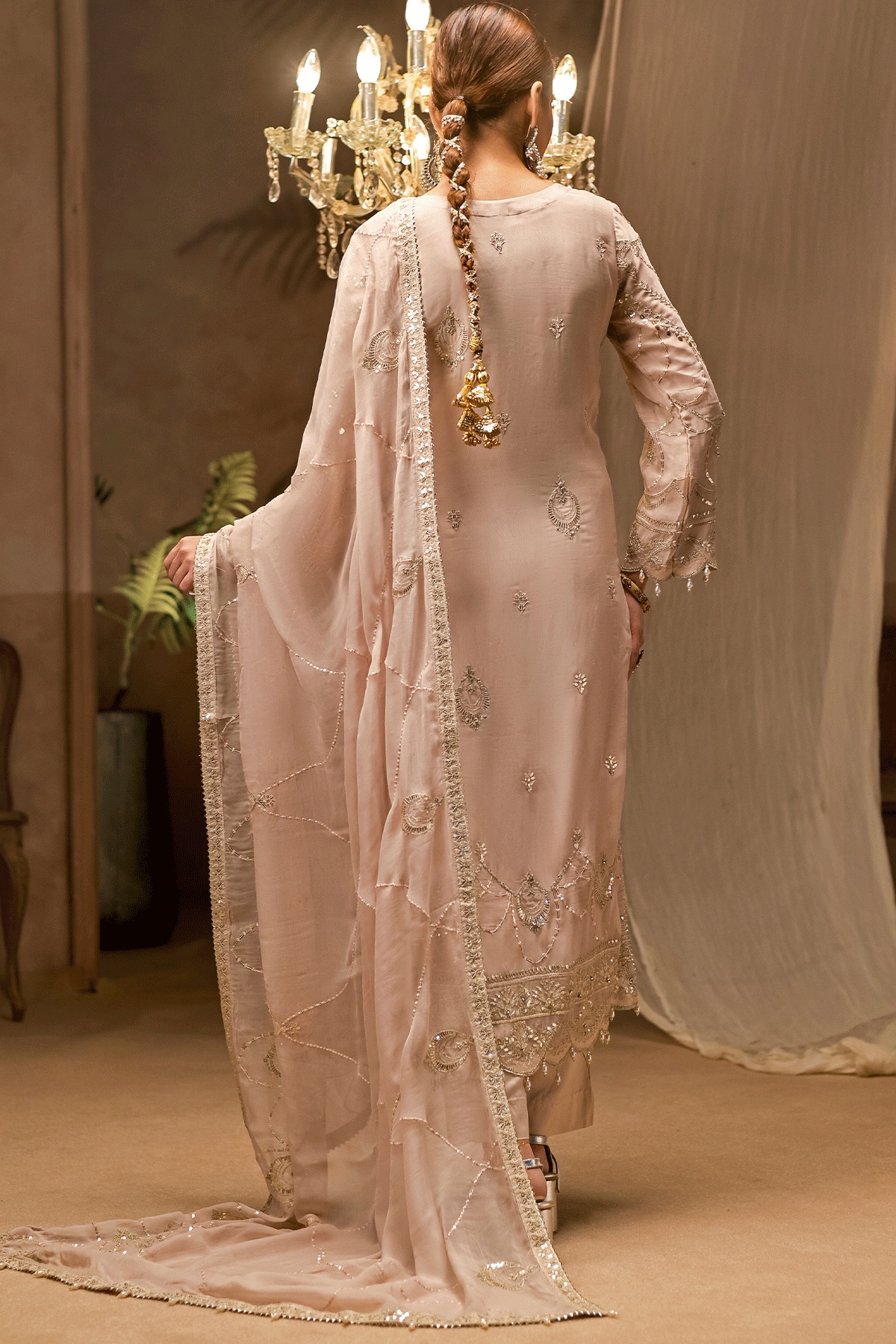 Embroidered Chiffon Shalwar Kameez with Gharara & Dupatta | RTW | N2433