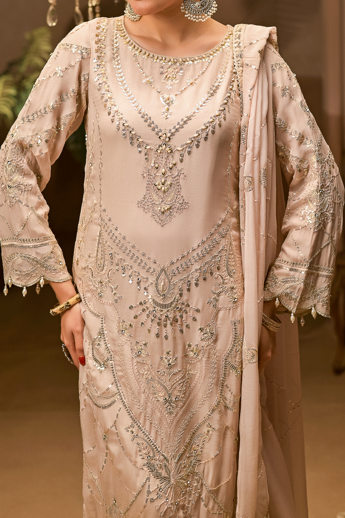 Embroidered Chiffon Shalwar Kameez with Gharara & Dupatta | RTW | N2433