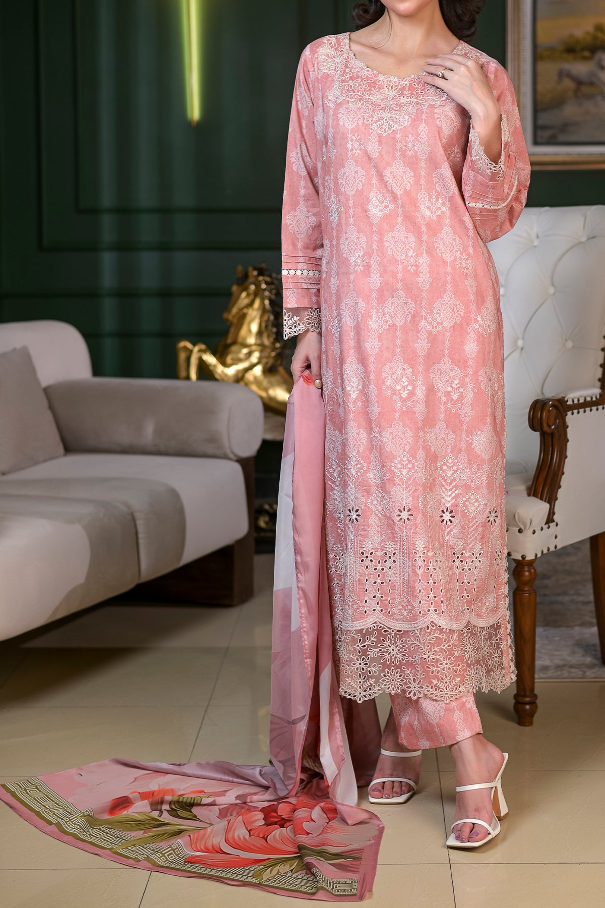 Women's 3 Piece Unstitched Printed Lawn Suit with Dupatta | Pakistani Designer Dress | DPC 416