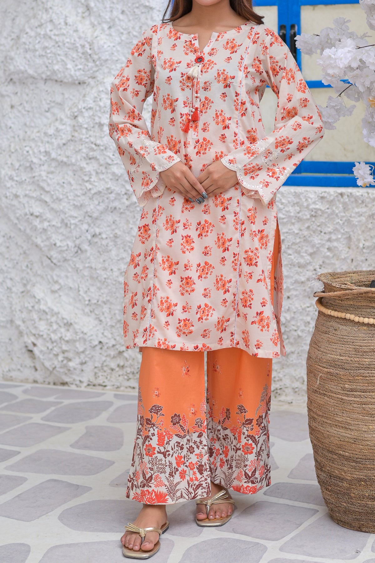 Off-White Floral Digital Print Lawn Suit | 2-Piece Cotton | DPC-436