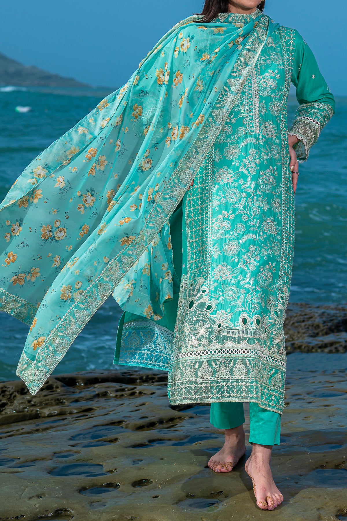 Floral Digital Print Lawn Suit – Women's 3 Piece Unstitched Pakistani Dress | DPC 437 A