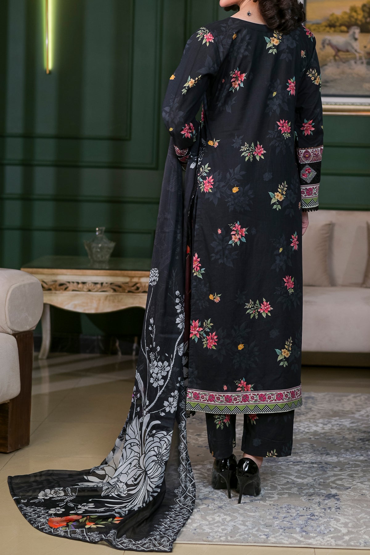 Floral Printed Pakistani Lawn Suit – Women's 3 Piece Unstitched Summer Dress | DPC 440