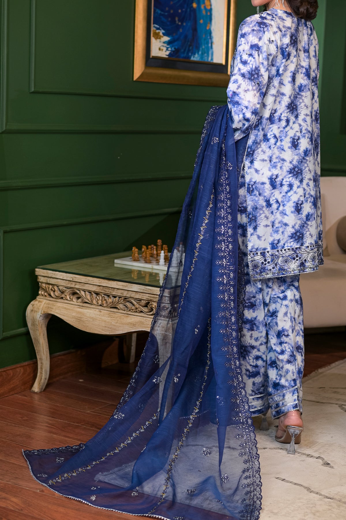 Blue Floral Printed Pakistani Lawn Suit | Women's 3 Piece Unstitched Summer Dress | DPC 450