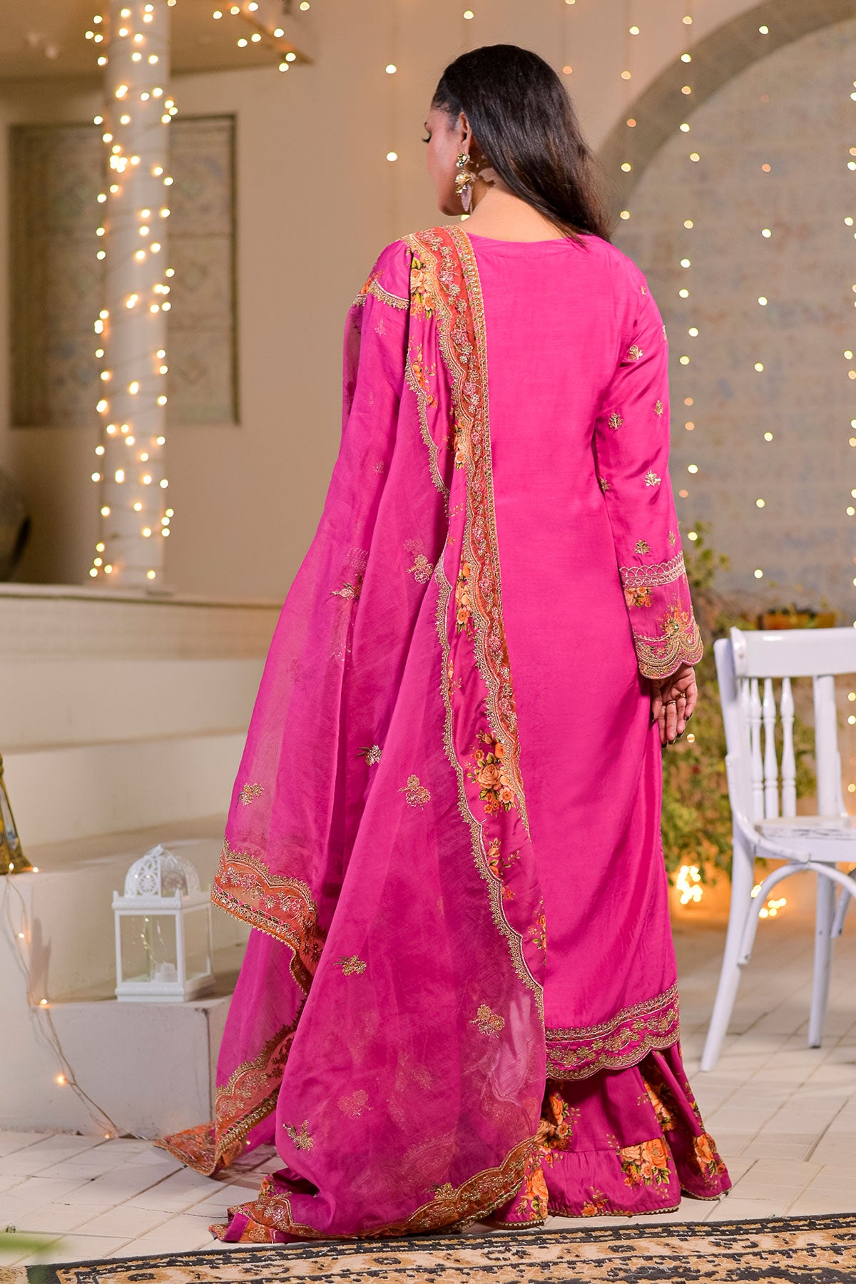 Fuchsia Pink Printed Raw Silk Pakistani Dress | Women's Ready-to-Wear 3 Piece Salwar Kameez | DPV 244