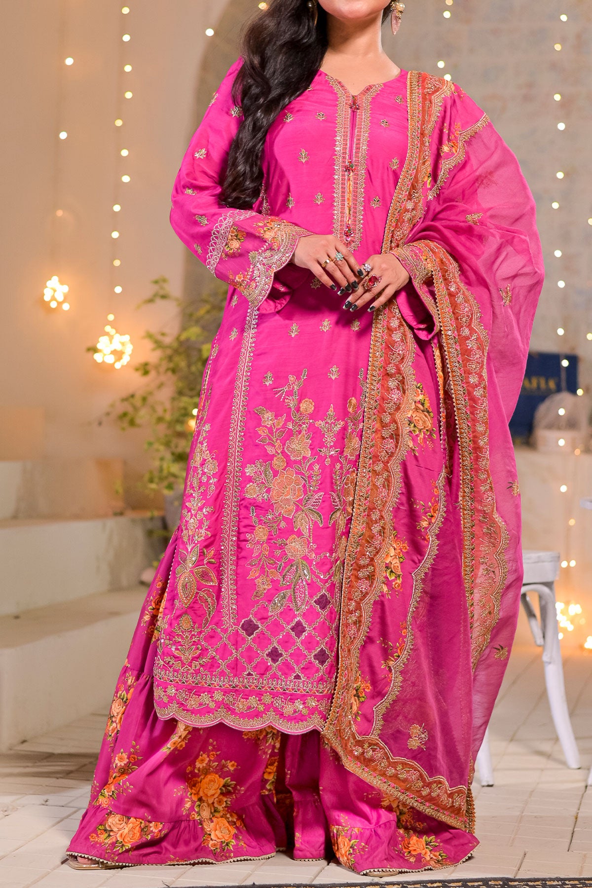 Fuchsia Pink Printed Raw Silk Pakistani Dress | Women's Ready-to-Wear 3 Piece Salwar Kameez | DPV 244