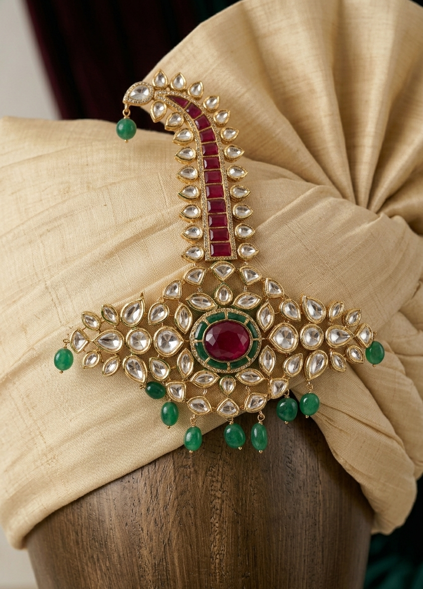 Decorative safa pin brooch for groom turban — Pakistani wedding accessory