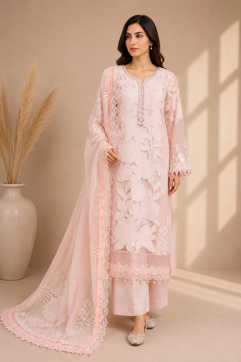 Pink Embroidered Pakistani Lawn 3 Piece Suit for Women – Stitched | EL-26-02