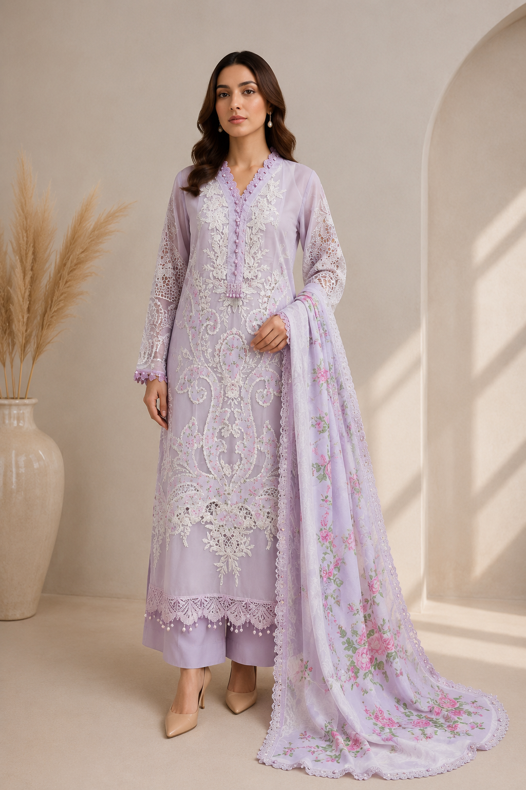 Lilac embroidered Pakistani Indian luxury lawn stitched suit for women in US