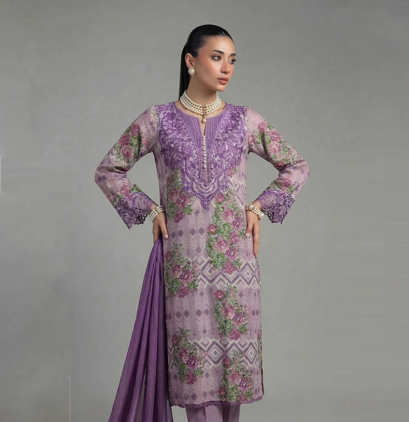 Lylic Printed Lawn 3-Piece Suit | Embroidered Neckline & Sleeves | EMPR70