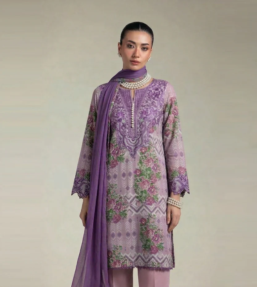 Lylic Printed Lawn 3-Piece Suit | Embroidered Neckline & Sleeves | EMPR70