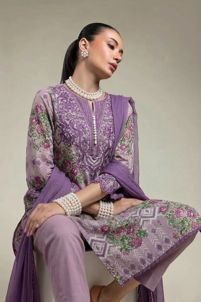 Lylic printed lawn 3-piece suit with embroidered neckline and sleeves – EMPR70