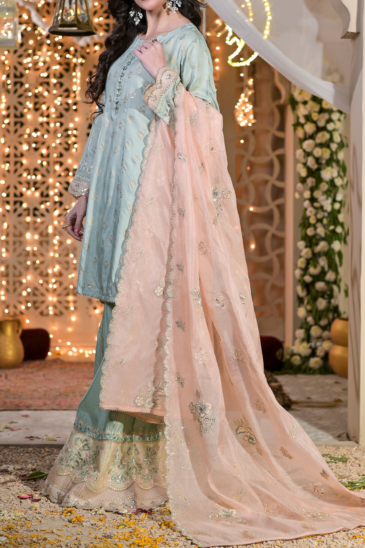 RTW 3 piece Fancy Jacquard - FJ285 - Sharara Suit