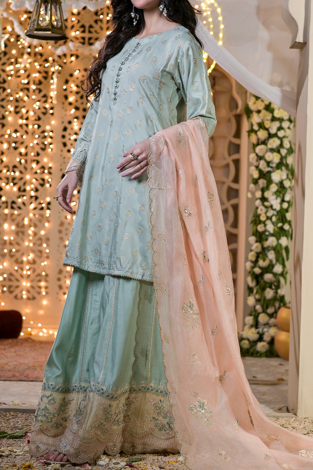 RTW 3 piece Fancy Jacquard - FJ285 - Sharara Suit