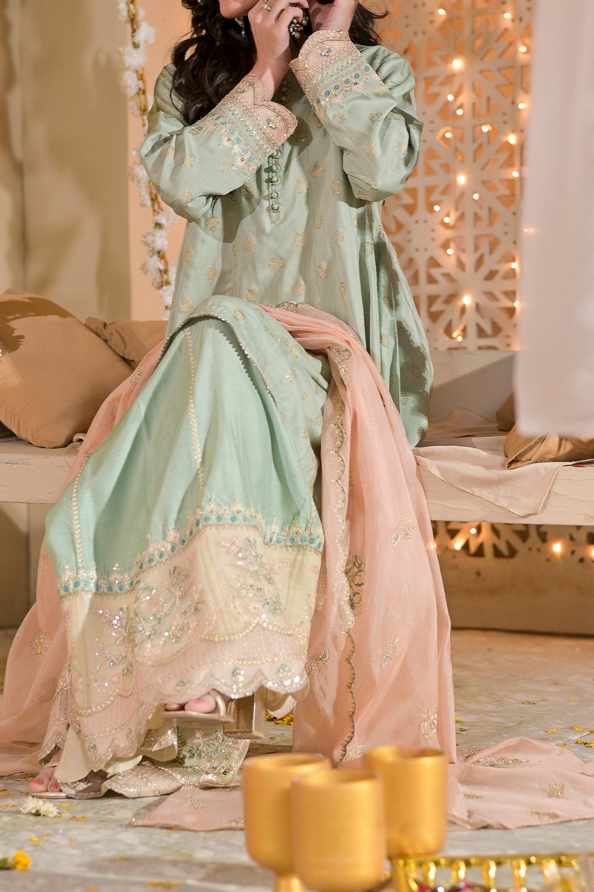RTW 3 piece Fancy Jacquard - FJ285 - Sharara Suit