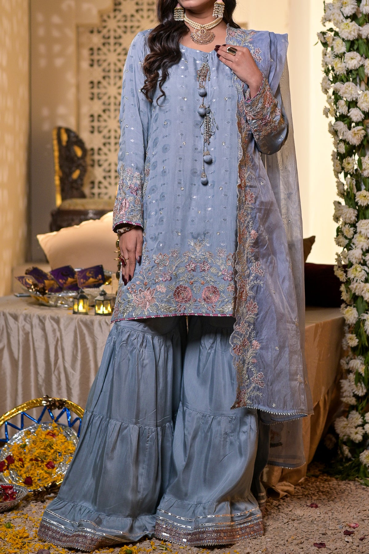 RTW 3 piece Fancy Jacquard - Gharara Suit - FJ288
