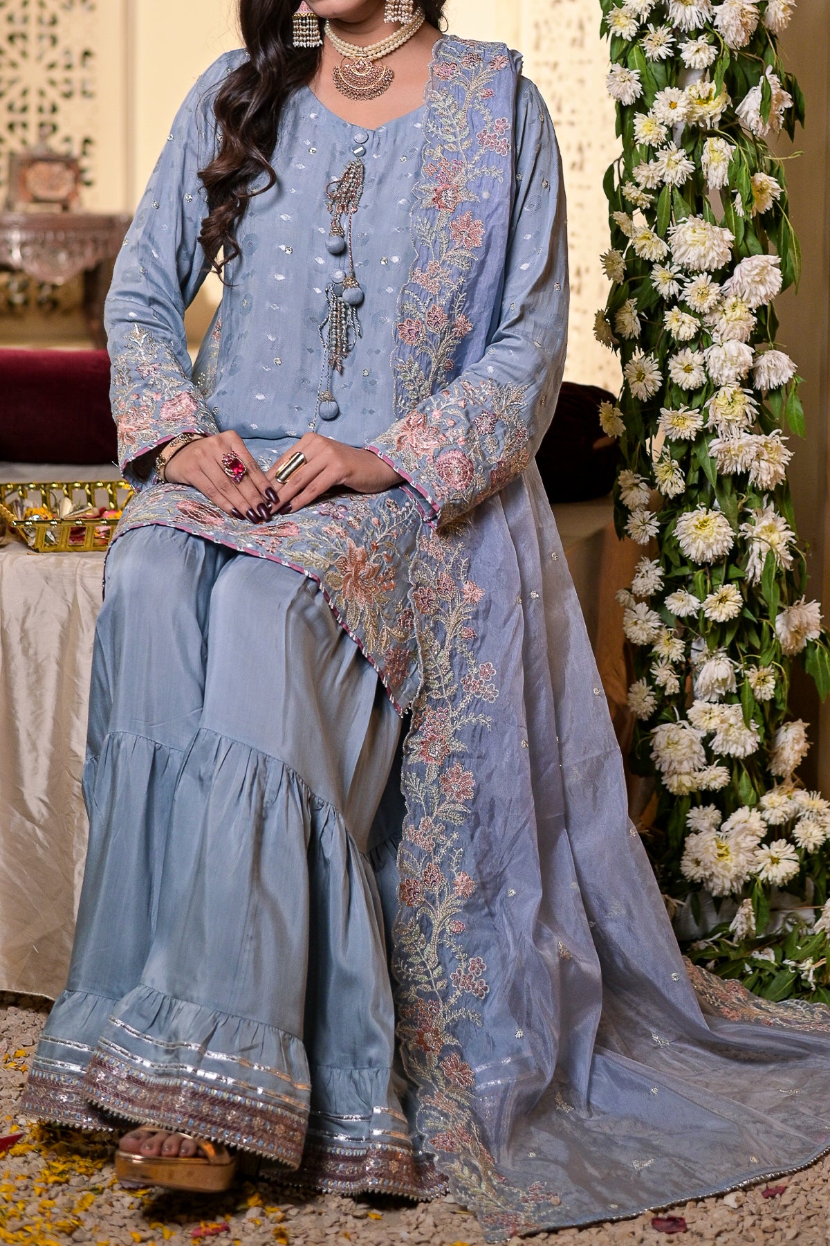 RTW 3 piece Fancy Jacquard - Gharara Suit - FJ288