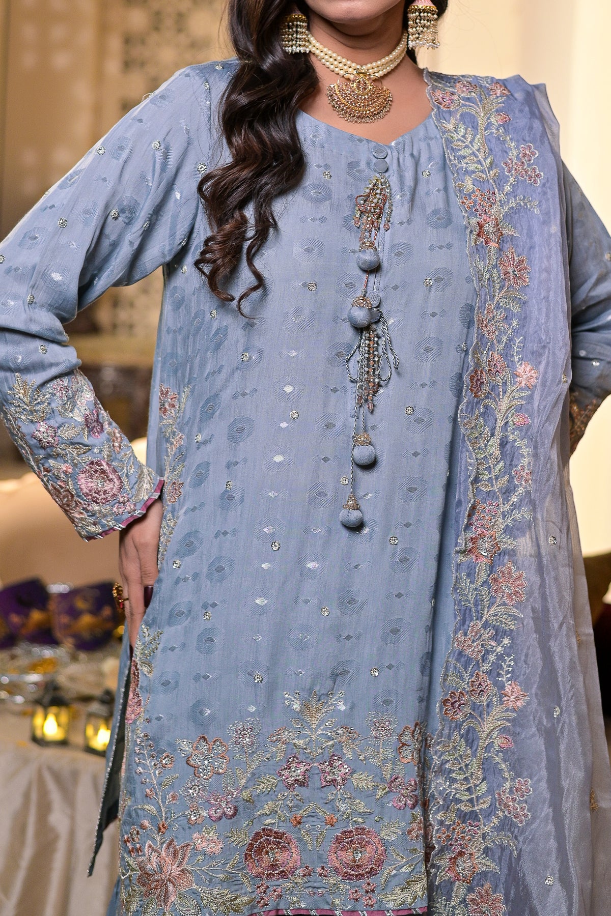 RTW 3 piece Fancy Jacquard - Gharara Suit - FJ288