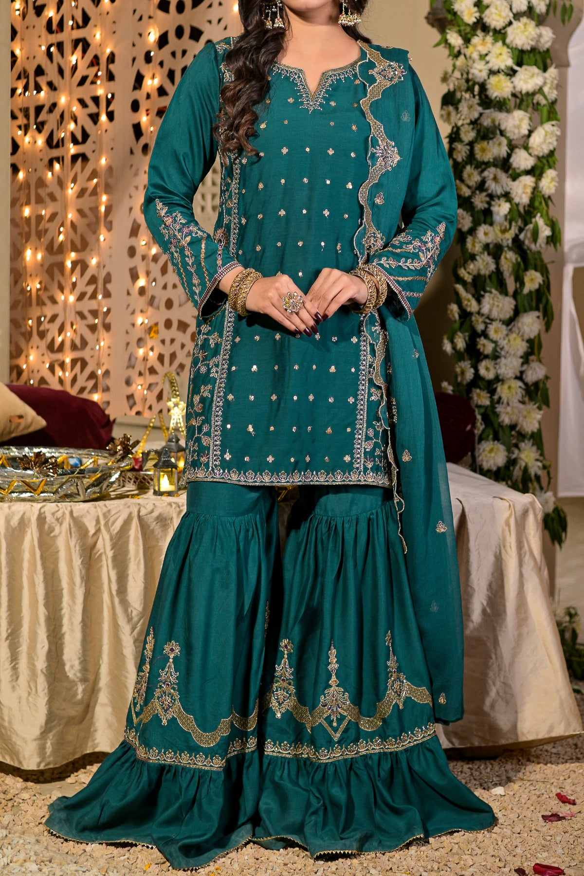 Zinc Embroidered Garara Suit | 3-Piece RTW Shalwar Kameez | VS586