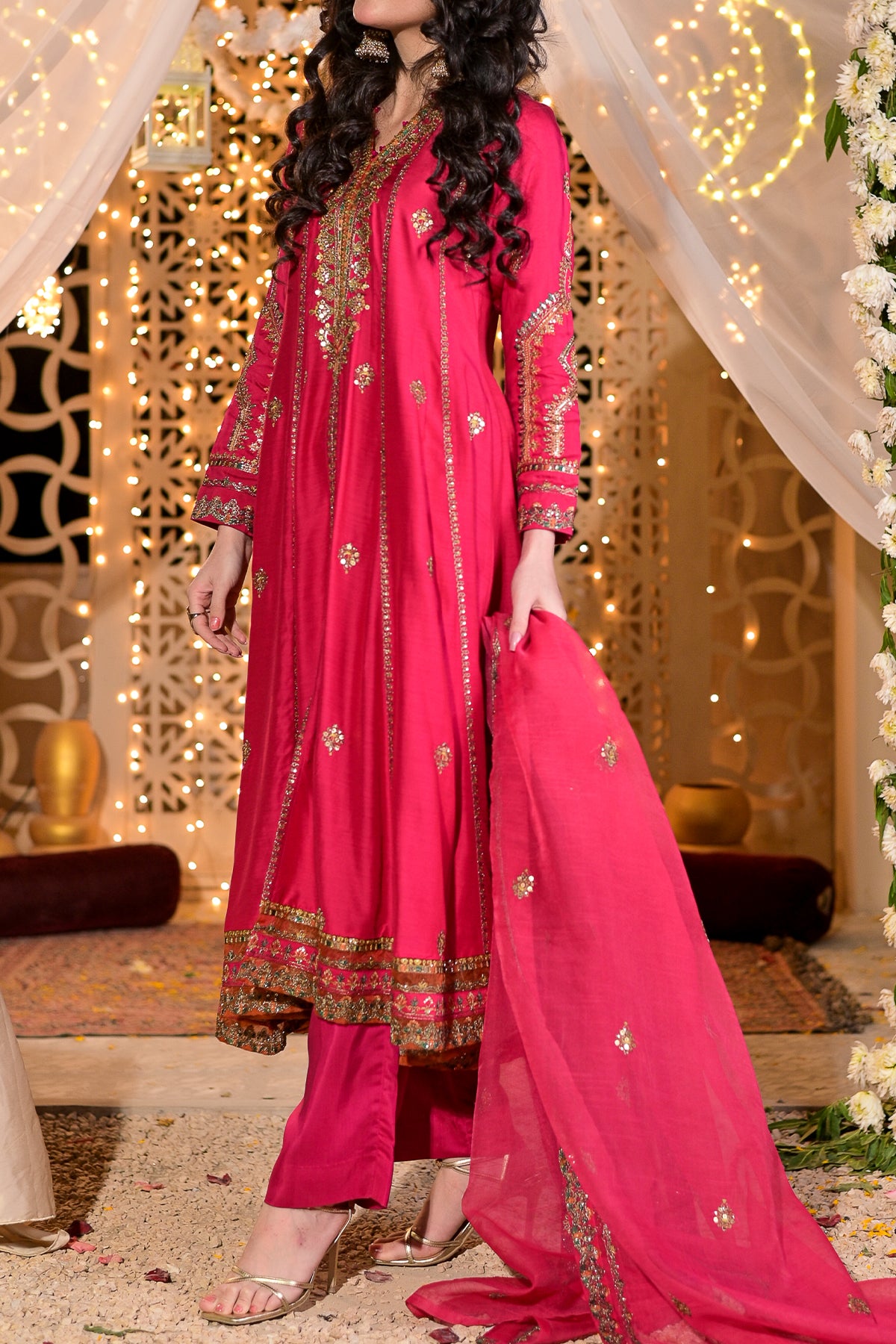 Shocking Pink Embroidered Frock Shalwar Kameez | 3-Piece Ready to Wear | VS590