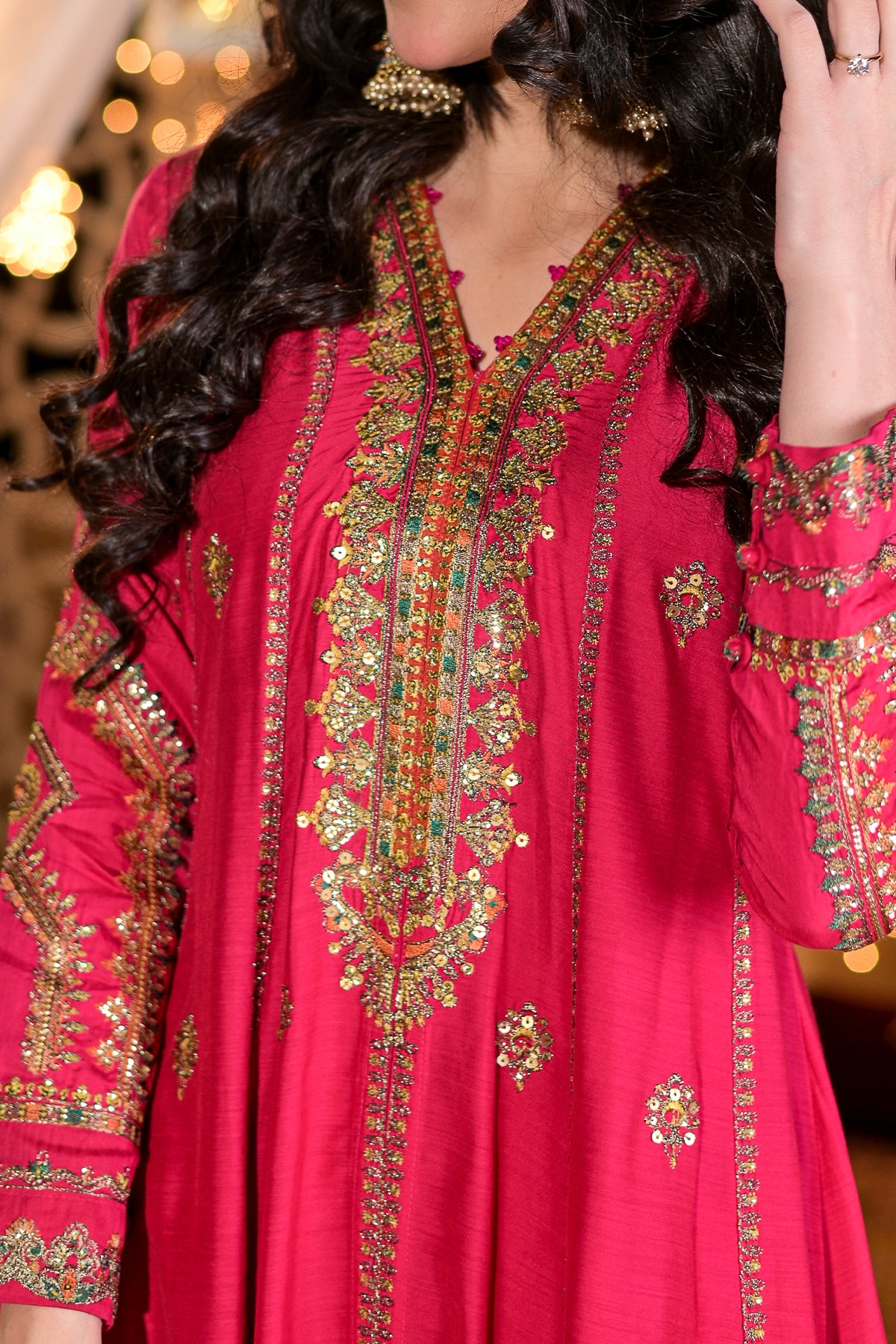 Shocking Pink Embroidered Frock Shalwar Kameez | 3-Piece Ready to Wear | VS590