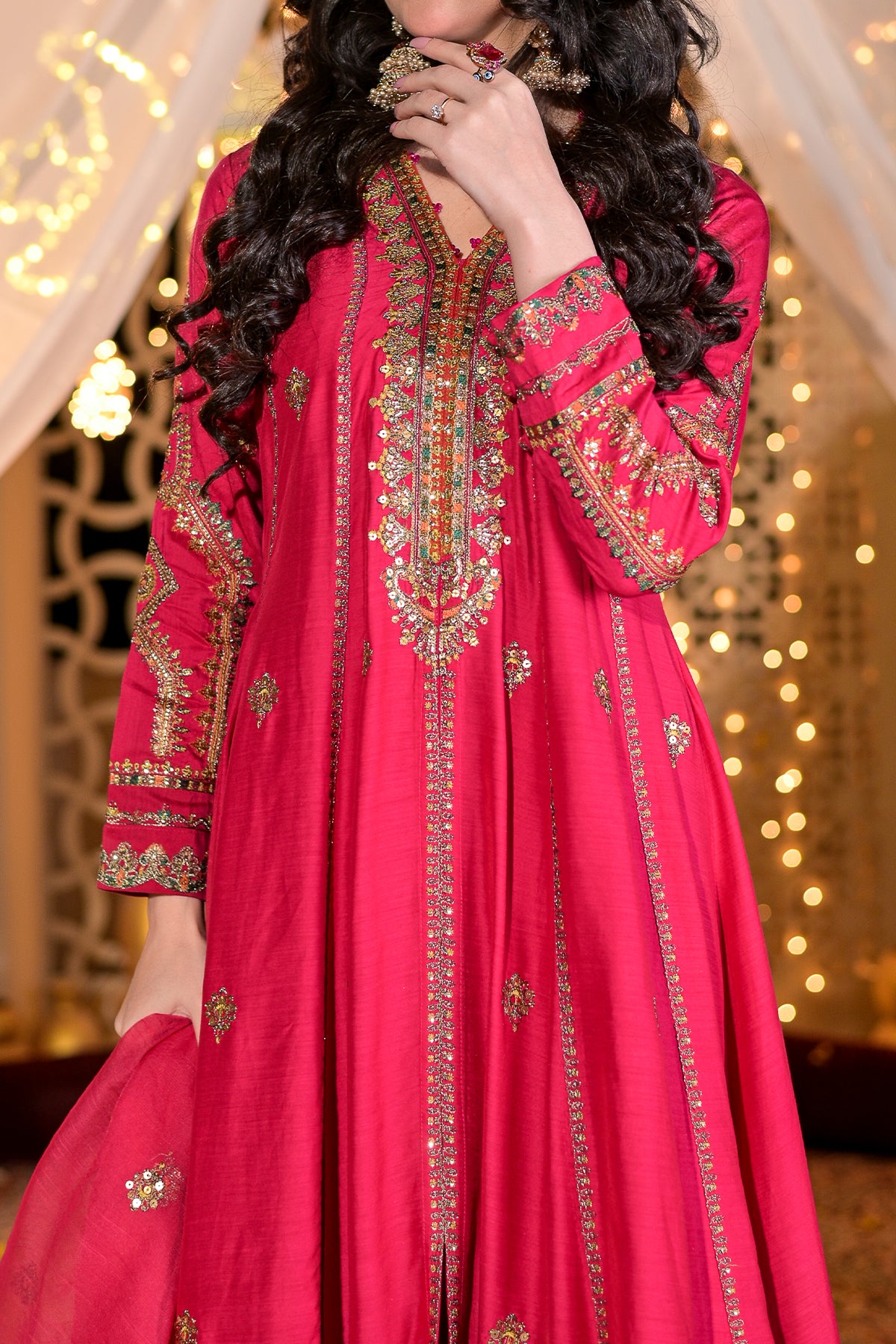 Shocking Pink Embroidered Frock Shalwar Kameez | 3-Piece Ready to Wear | VS590