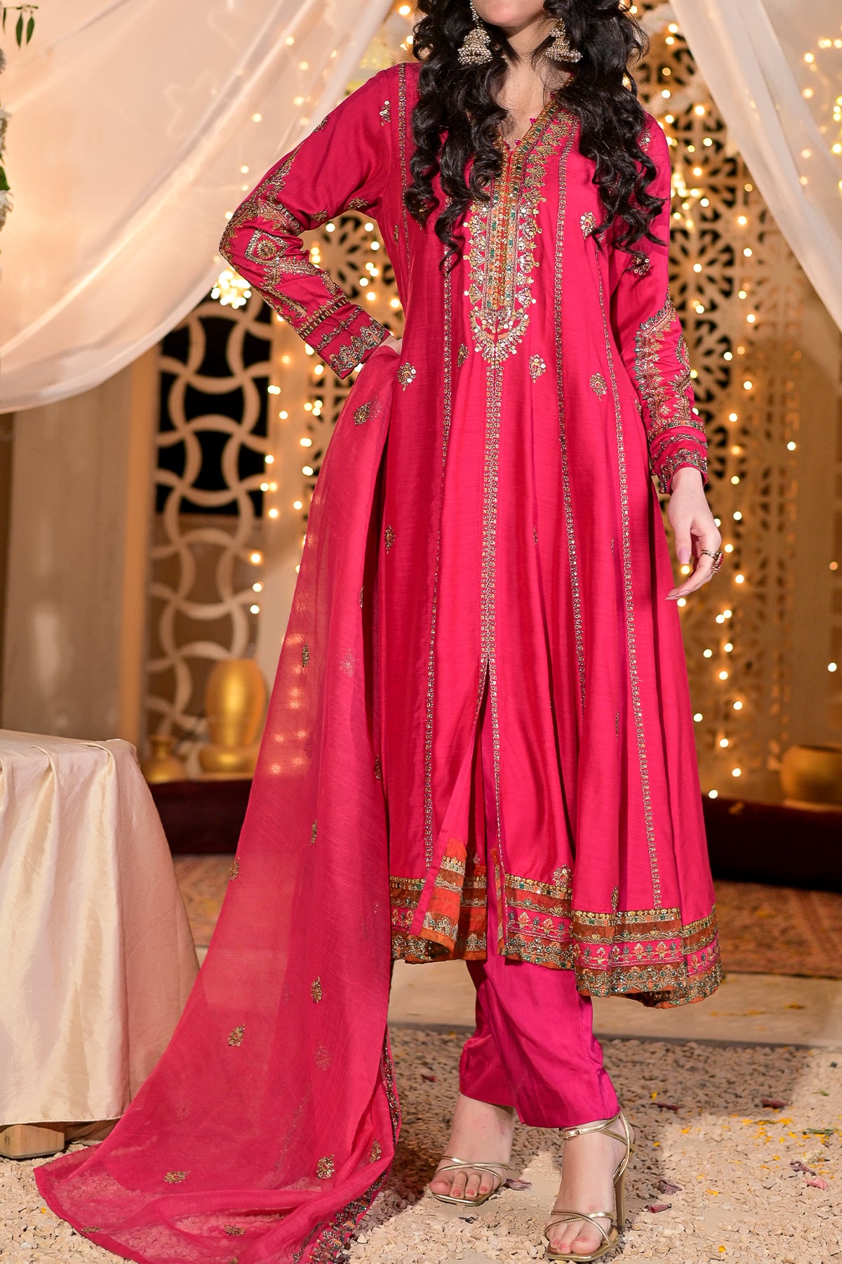 Shocking Pink Embroidered Frock Shalwar Kameez | 3-Piece Ready to Wear | VS590