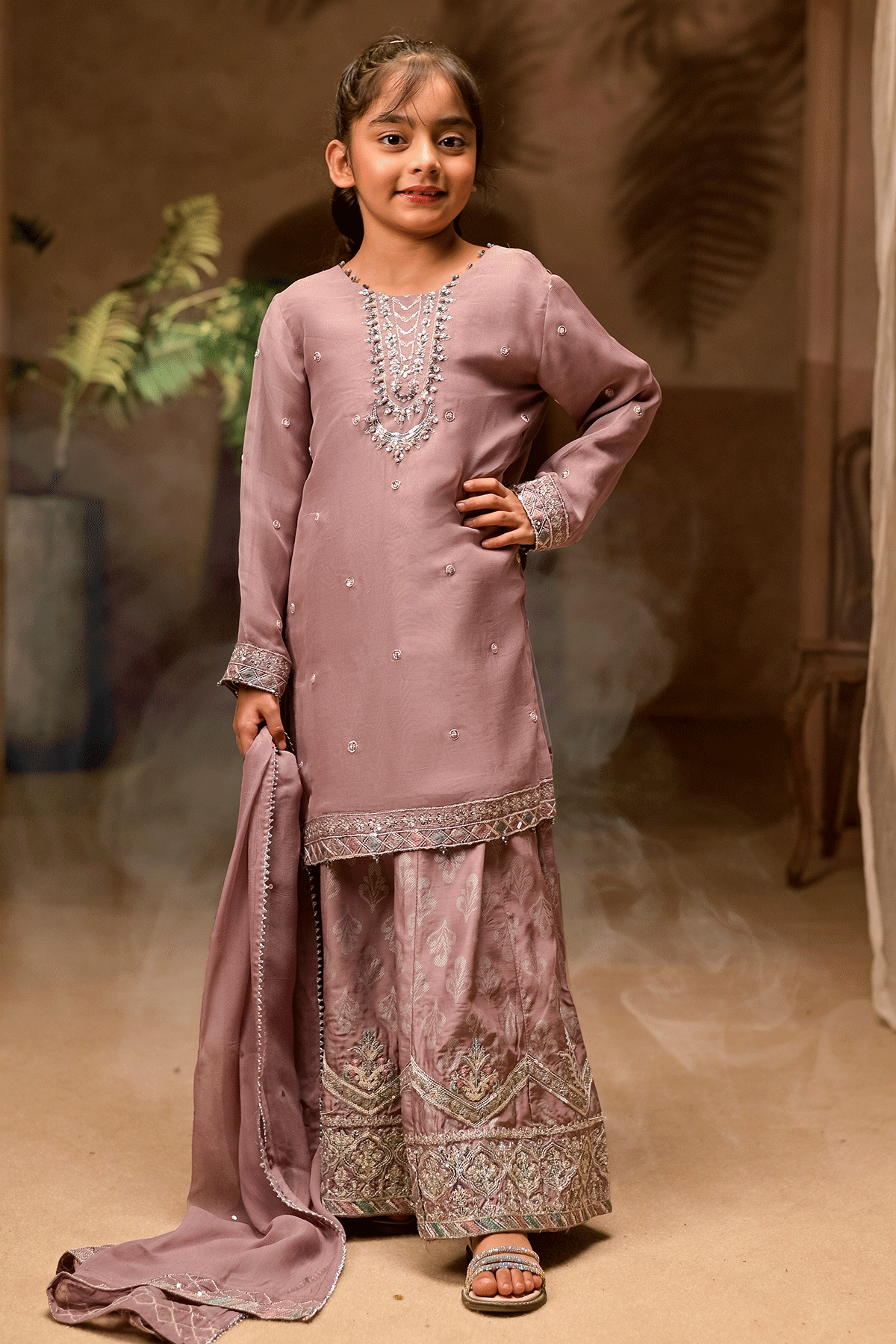 Mom & Me | Mauve Embroidered Shirt Lehenga | Formal 3-Piece Set | CHN2437