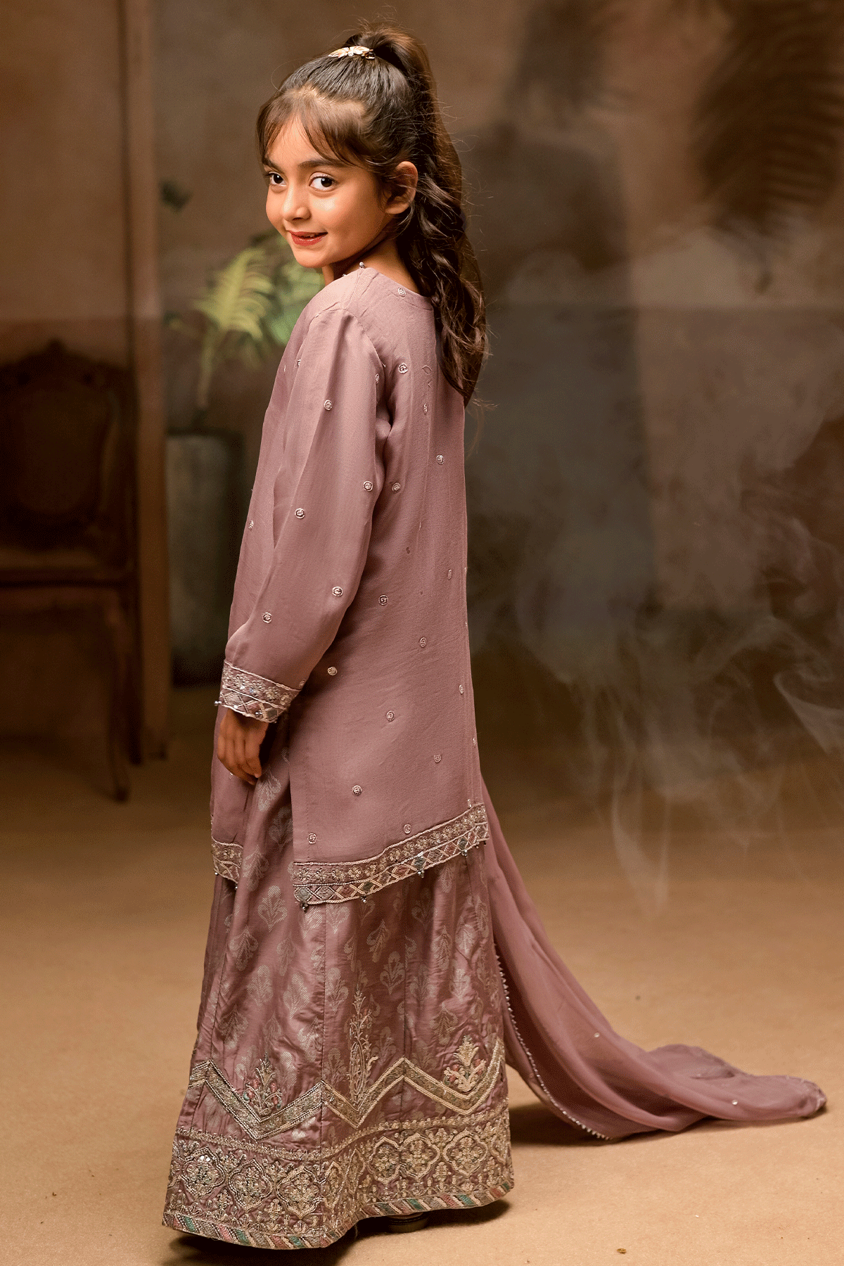 Mom & Me | Mauve Embroidered Shirt Lehenga | Formal 3-Piece Set | CHN2437