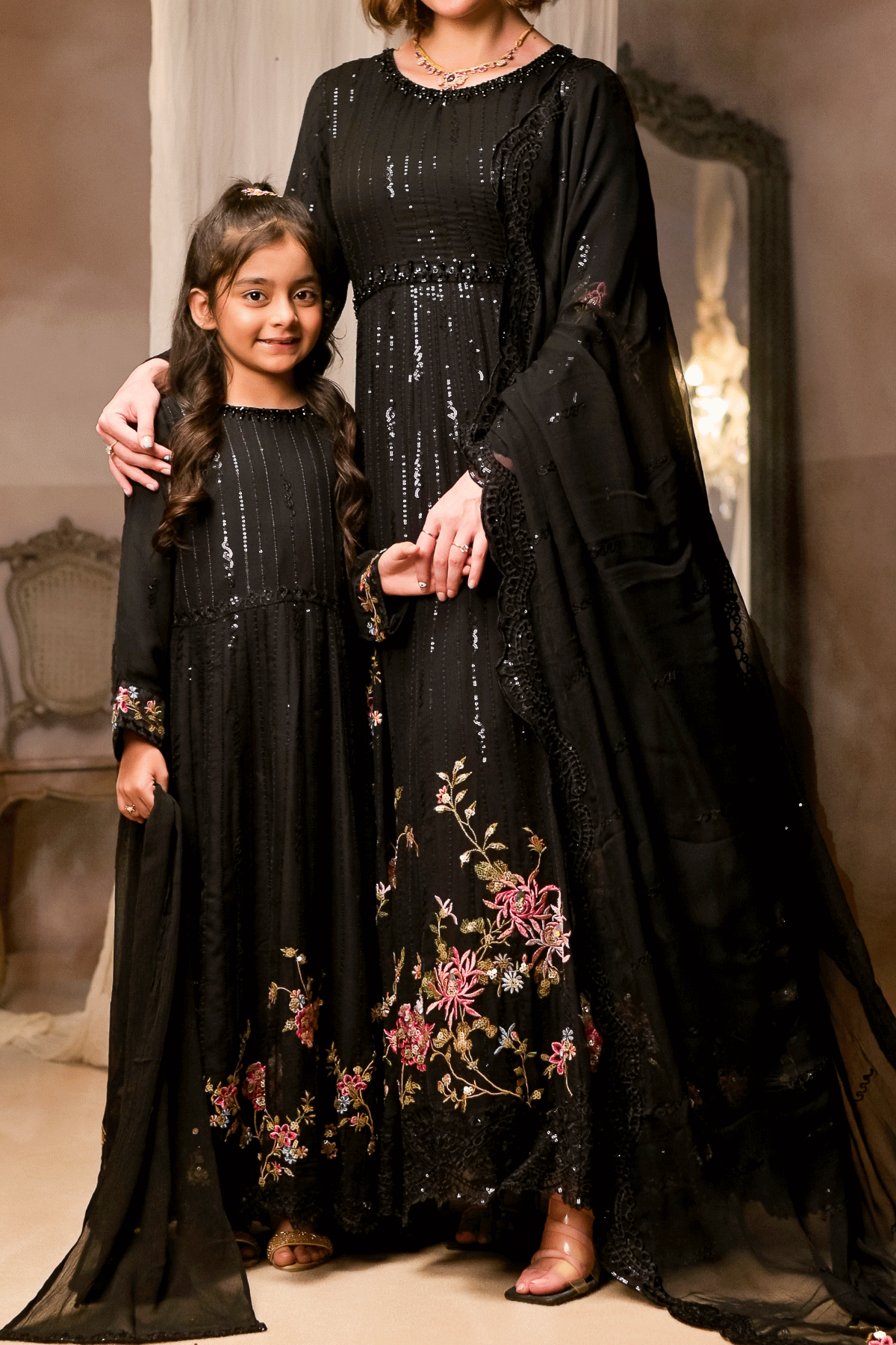 mom and daughter black dress Rich Black Mom and Daughter Dress Fashiana