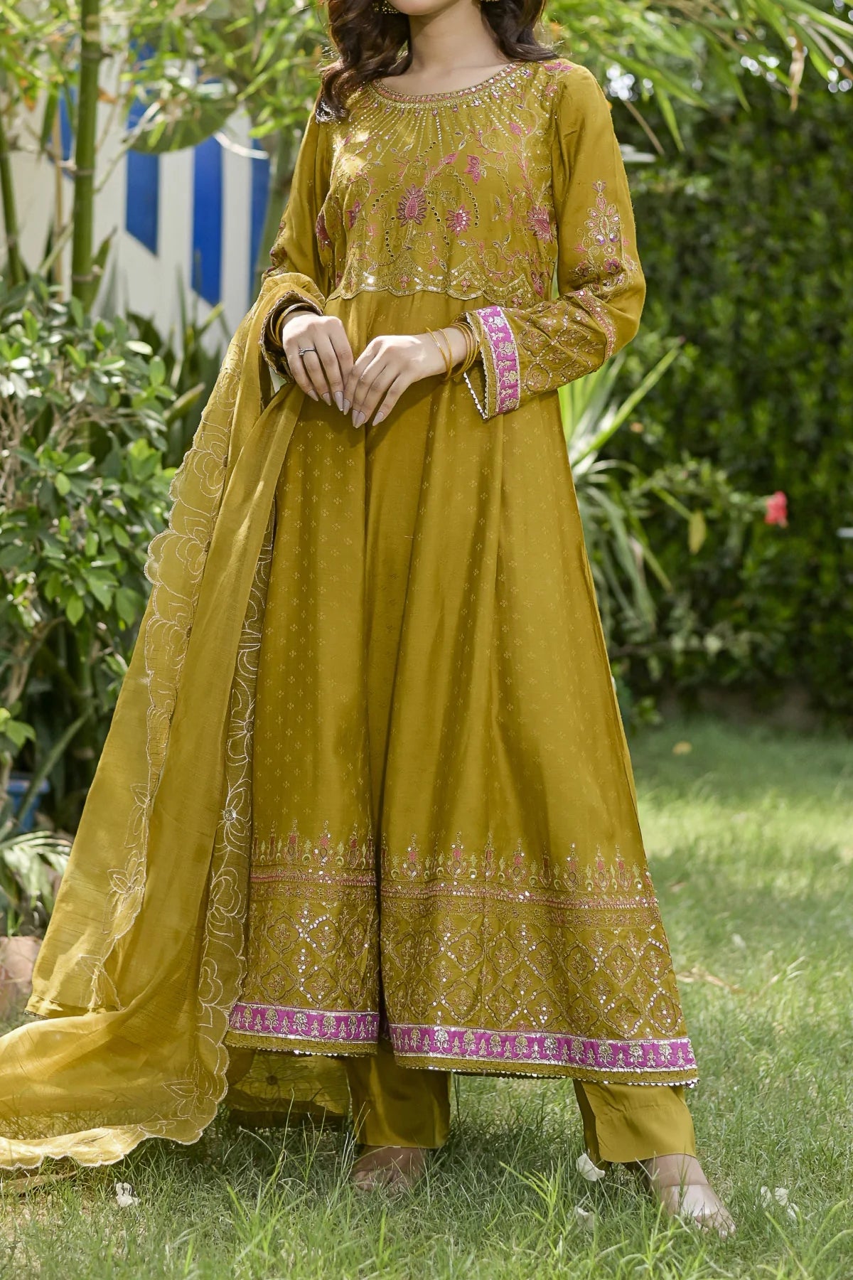 Mustard Embroidered Viscose 3-Piece Suit | Pakistani Salwar Kameez with Dupatta | Adult VS 572