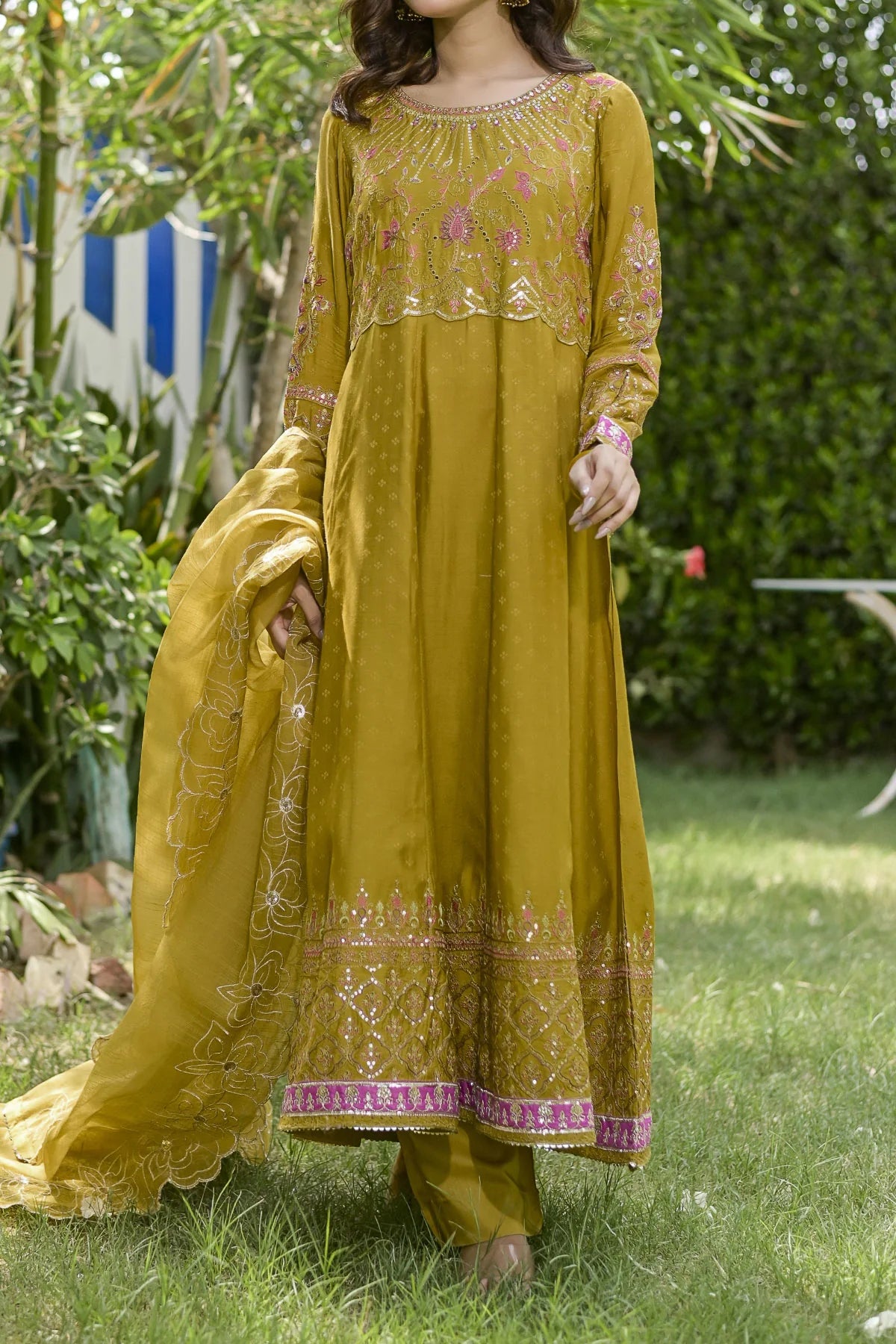 Mustard Embroidered Viscose 3-Piece Suit | Pakistani Salwar Kameez with Dupatta | Adult VS 572