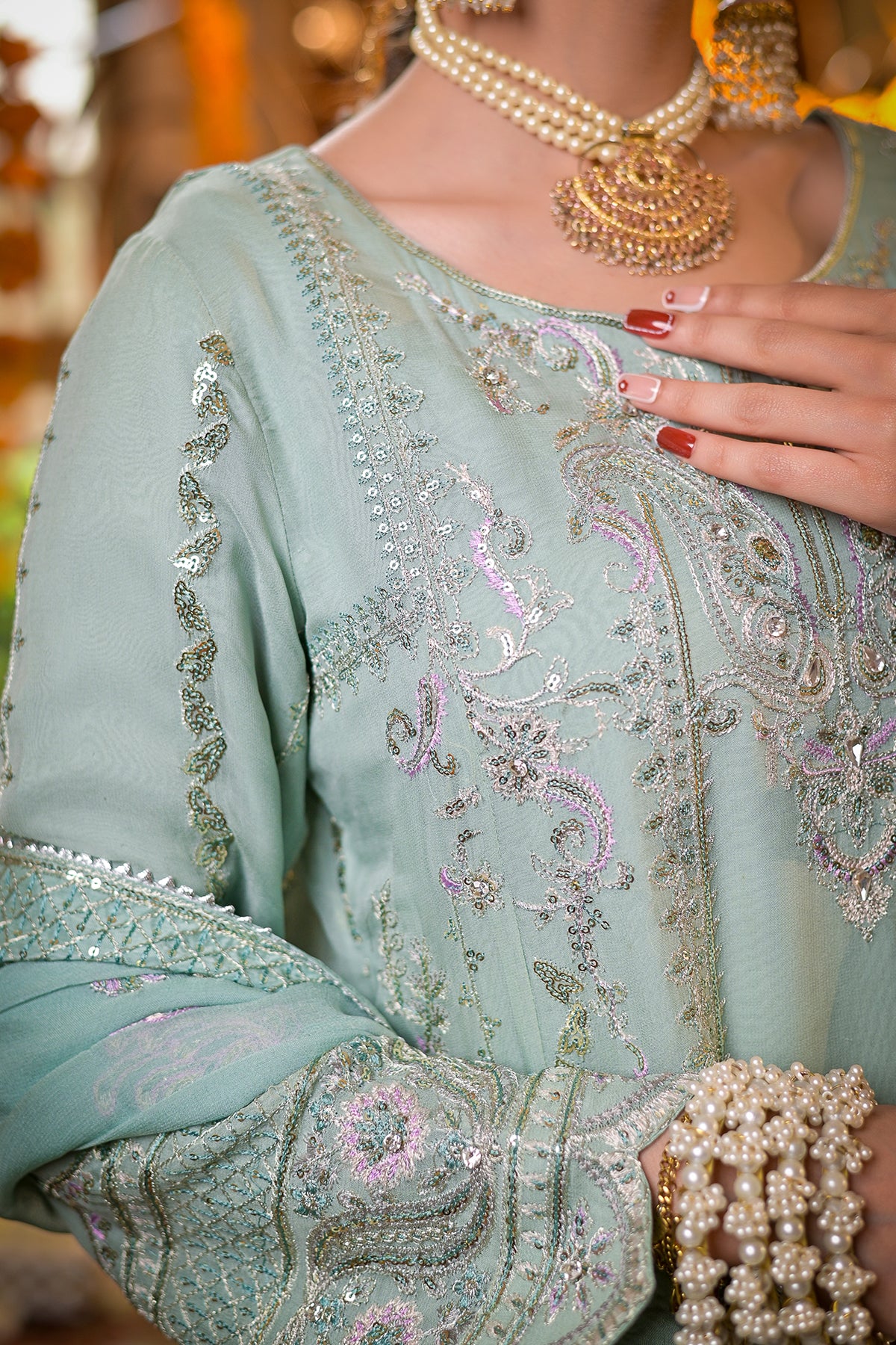 Powder Blue Embroidered Chiffon 3-Piece Ready to Wear Suit | N2442