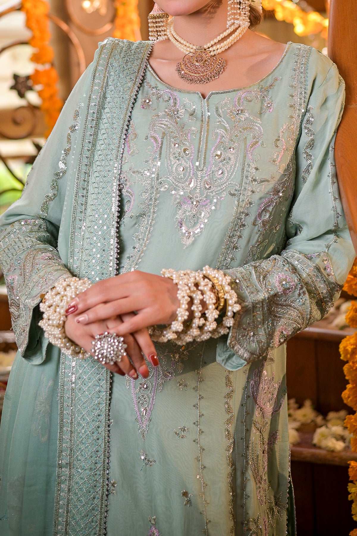 Powder Blue Embroidered Chiffon 3-Piece Ready to Wear Suit | N2442