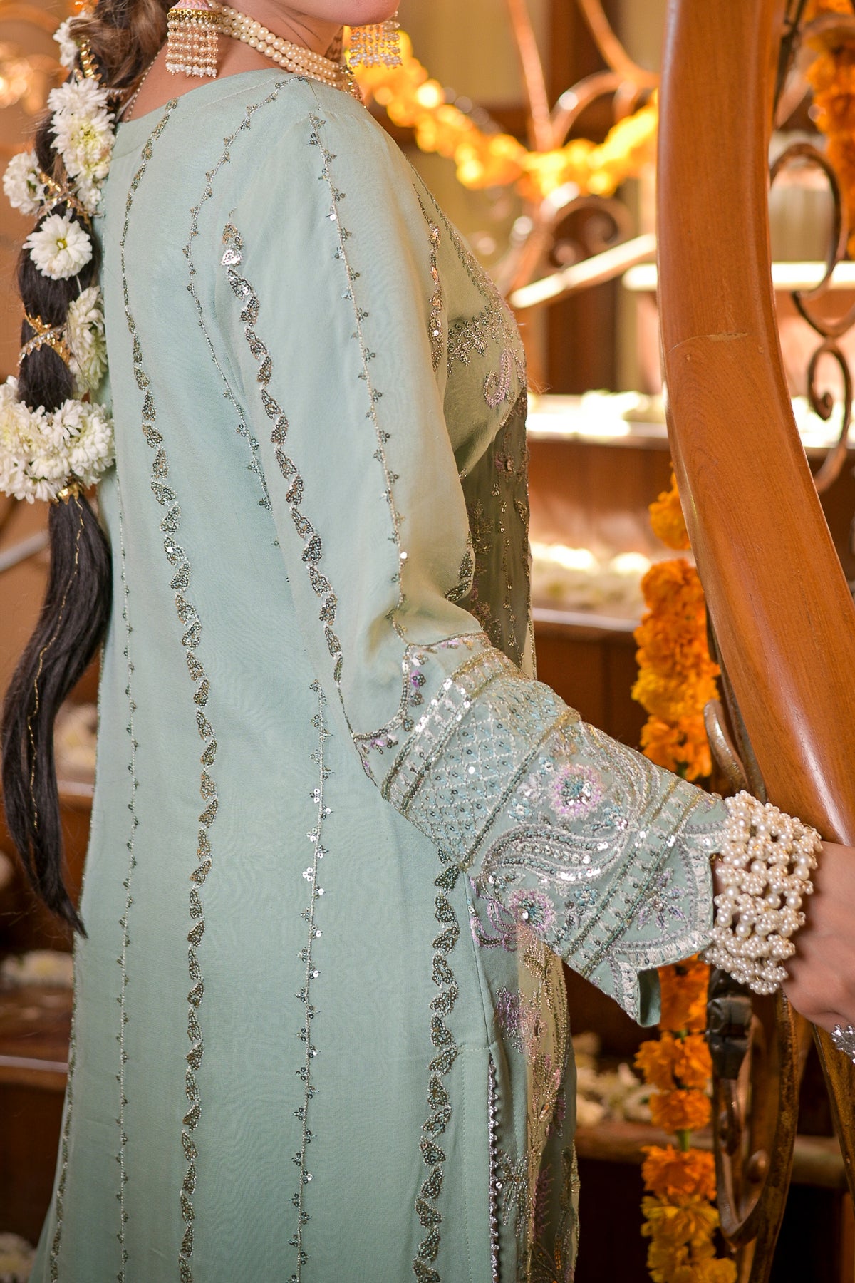 Powder Blue Embroidered Chiffon 3-Piece Ready to Wear Suit | N2442