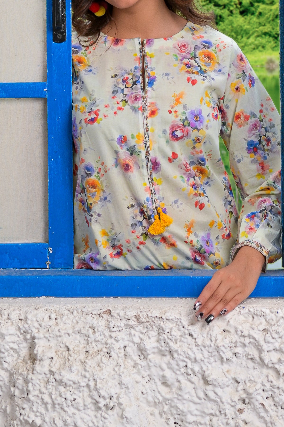 Milky White Digital Print Lawn 2-Piece | Embroidered Patch Shirt & Printed Shalwar | DPC-435